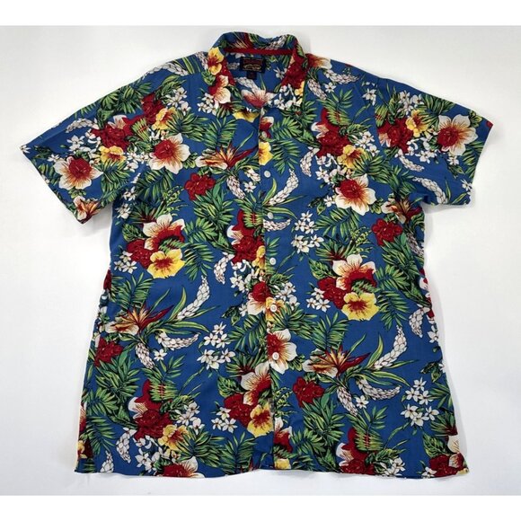 Daniel Cremieux Hawaiian Shirt Mens 2XL Tropical Leaves Hibiscus Vacation Travel - Picture 1 of 10